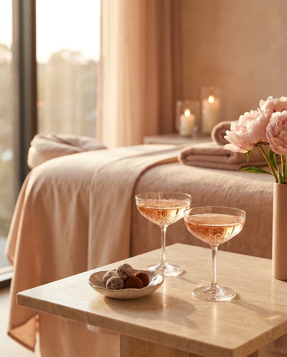 Mother’s Day at Miss Beauty: champagne, chocolates and peonies in a warm spa setting